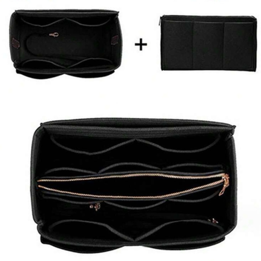 #36. 1pc Organizer Felt Insert with Zipper Bag Tote Shaper - Black Left - Picture 4 of 5